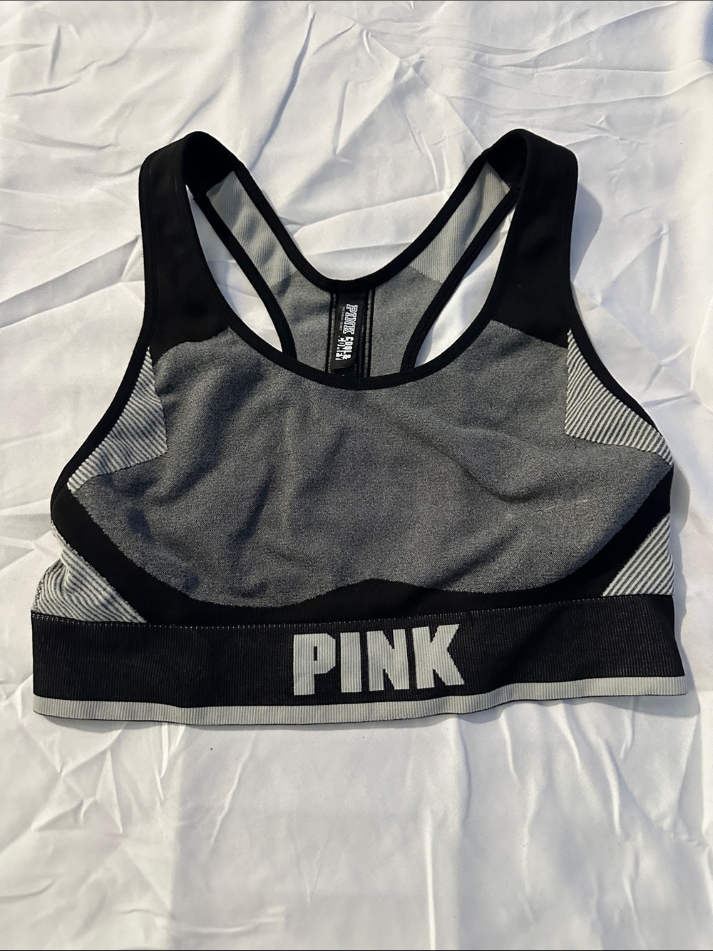 PINK Victoria's Secret Black & Gray Seamless Racerback Sports Bra